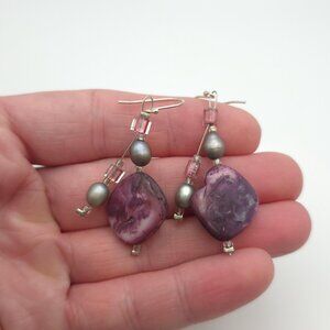 Sterling Silver Purple And Grey Pearl Earrings A1190